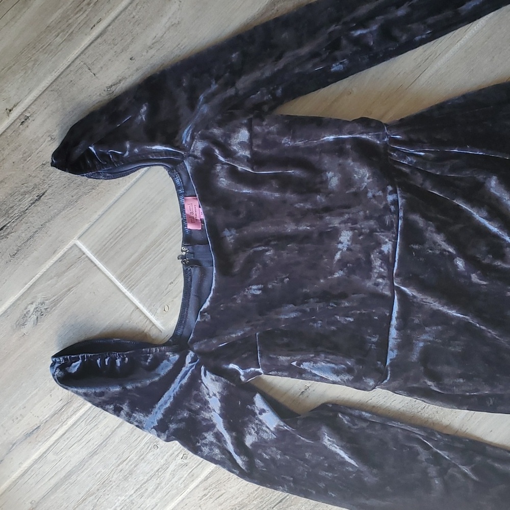 Miami Francescas Crushed Velvet Mini Dress Med Navy Blue Party Holiday Christmas - Picture 3 of 5